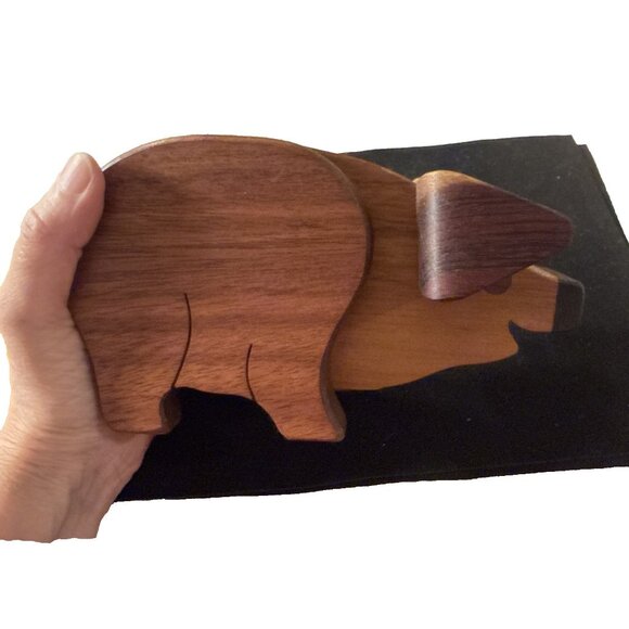 Vintage Hand carved Wooden Folk Piggy Pig Shaped Bank - Picture 11 of 13